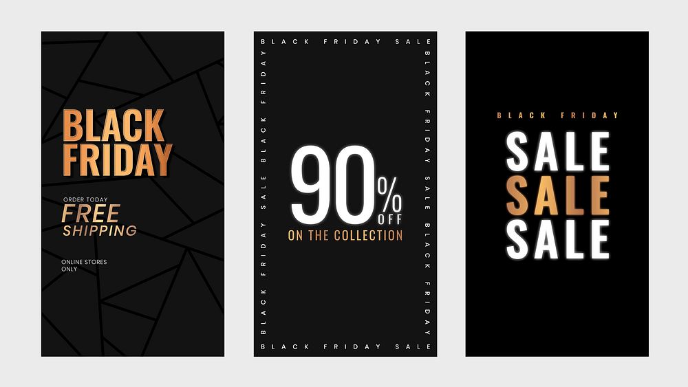 Vector Black Friday bold shine text promotional poster template collection
