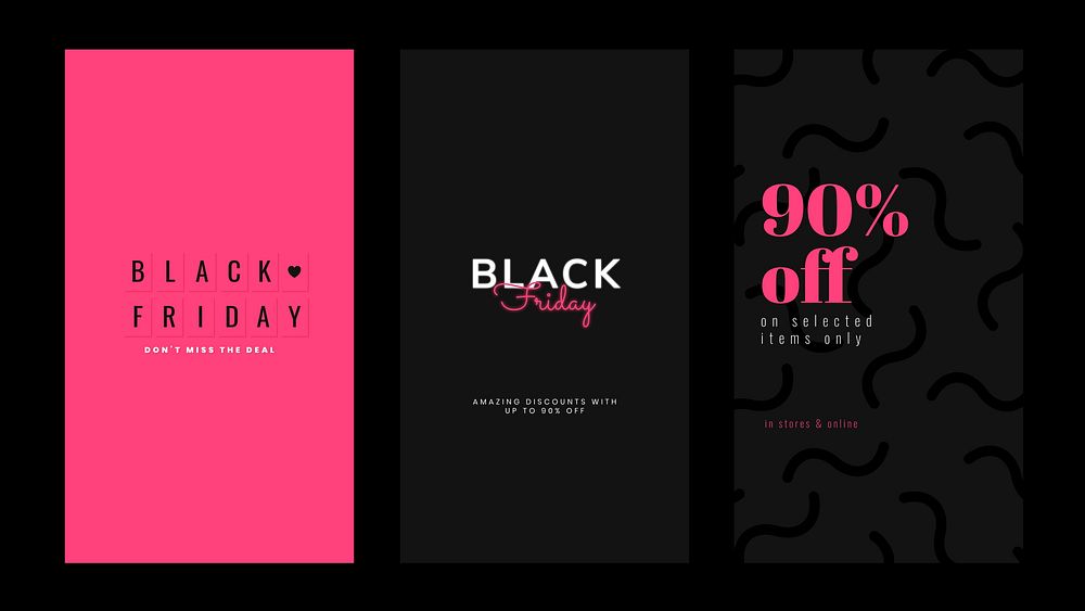 Black Friday 90% off vector pink text social ad collection