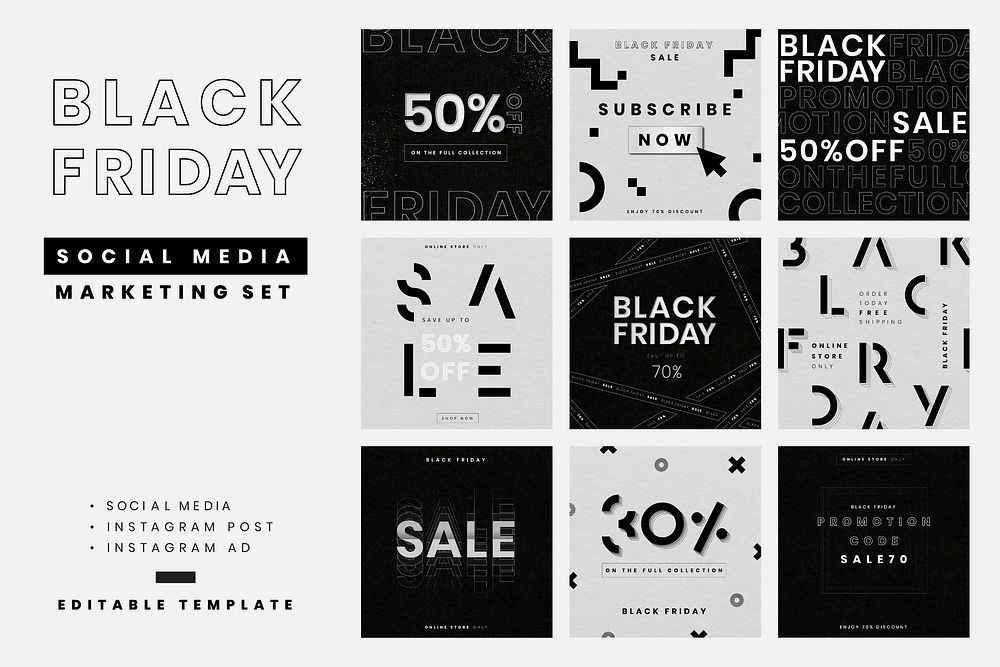 Black Friday vector discounts social media set