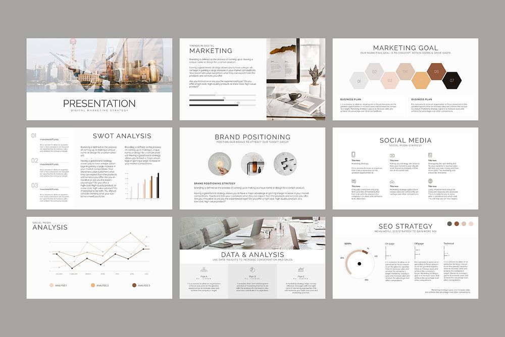 Simple business marketing report vector presentation editable template set