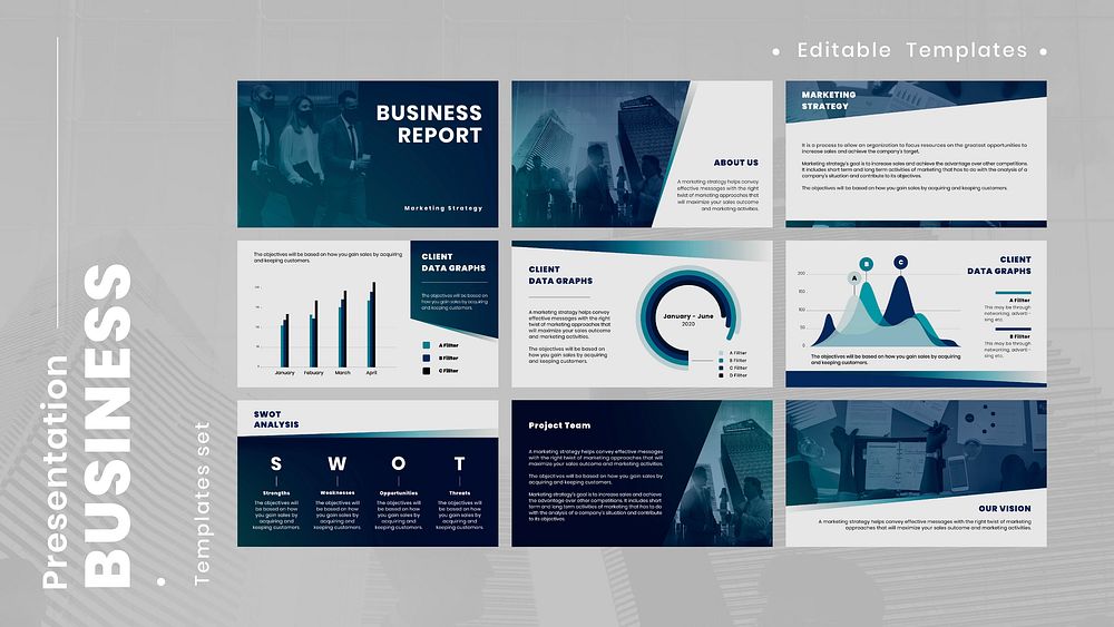 Blue business presentation vector editable templates