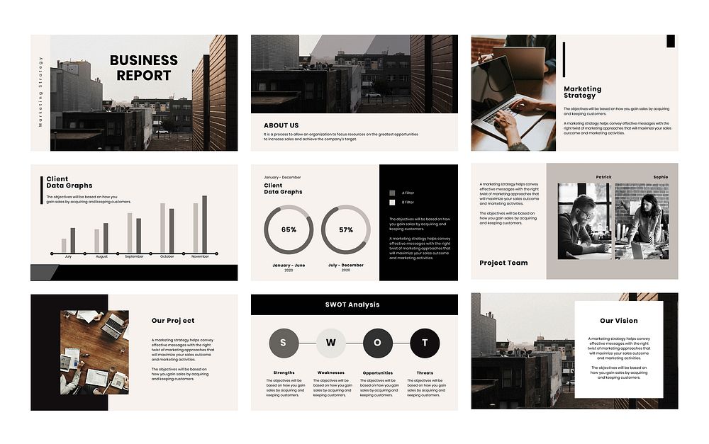 Business marketing report psd presentation editable templates