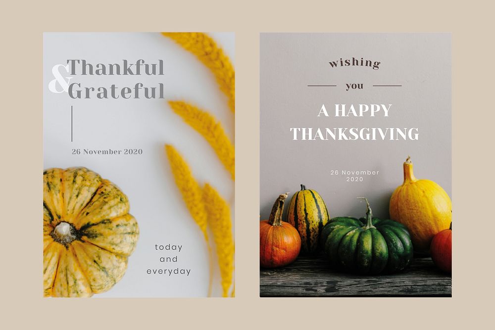 Thanksgiving greeting card editable template vector set