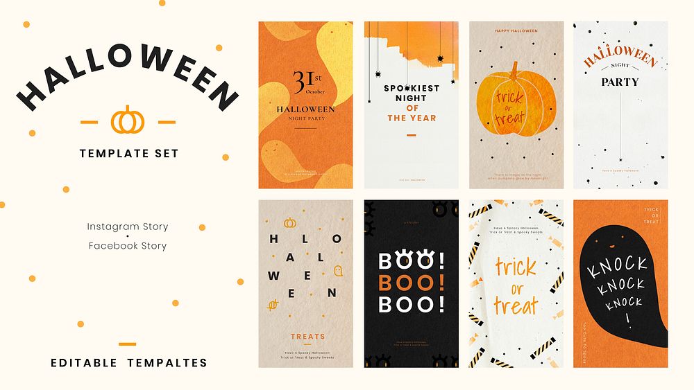 Halloween vector editable template set for social media
