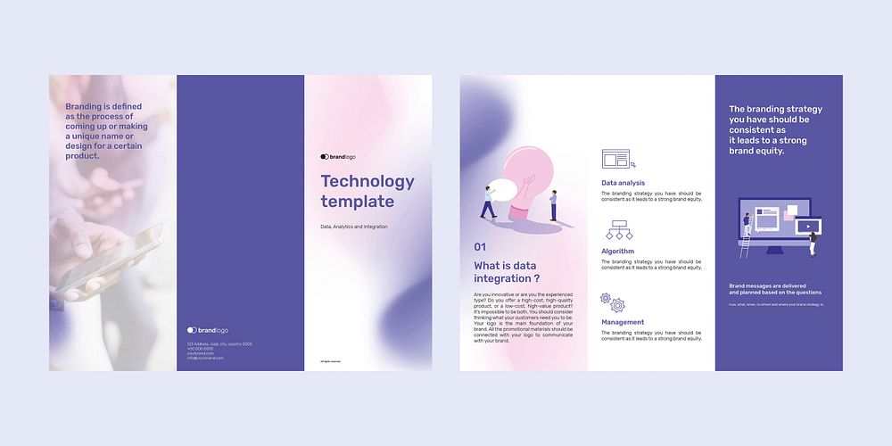 Editable technology brochure template vector set