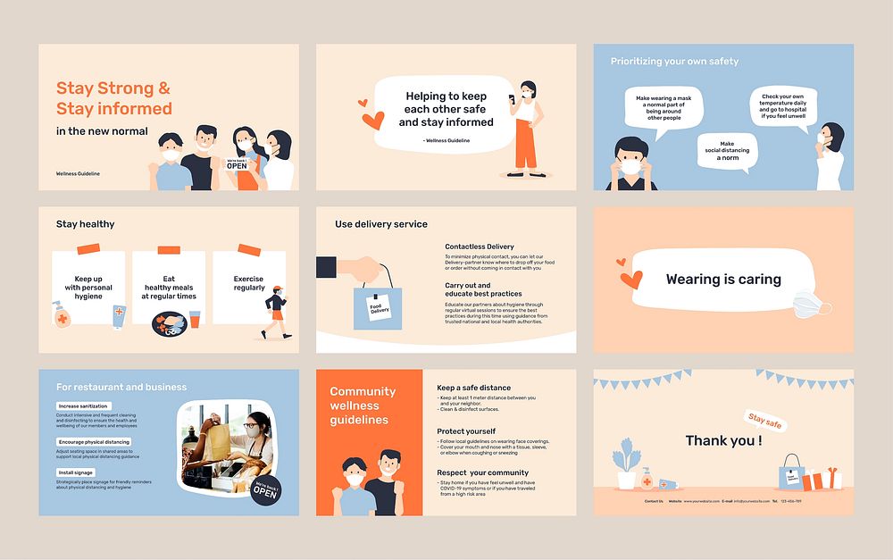 Covid-19 presentation editable template psd wellness guidelines set