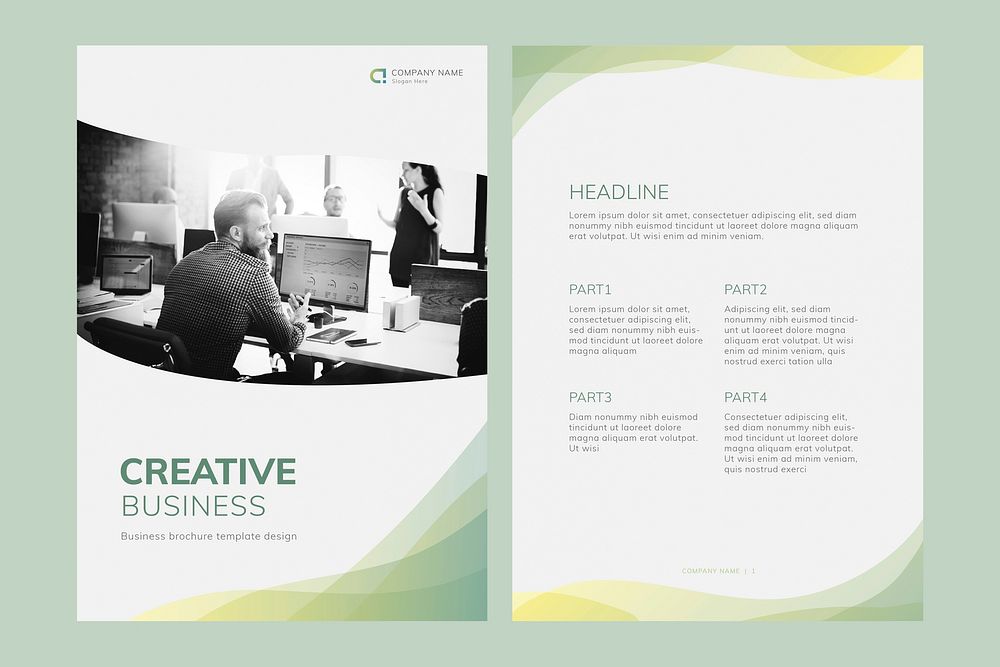 Green business annual report template vectors set