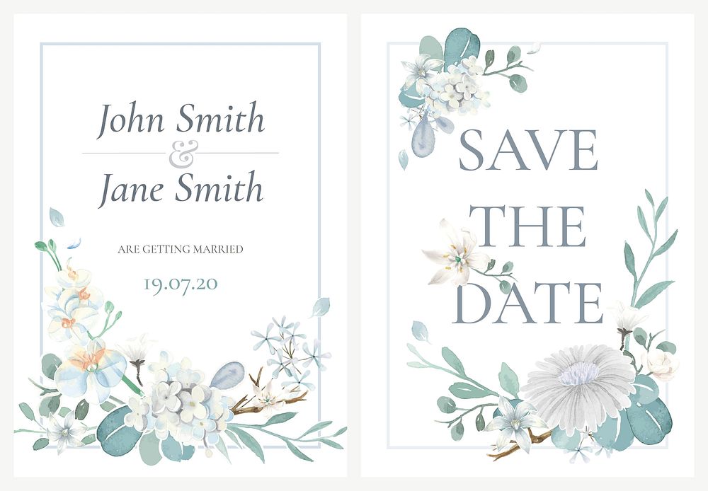 Wedding invitation card template vector flower design