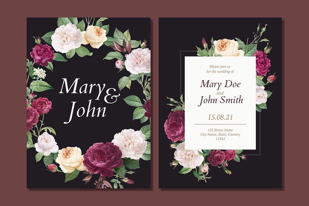 Floral wedding invitation card vectors set