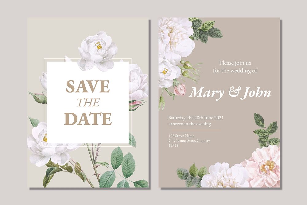 Floral wedding invitation card vectors set