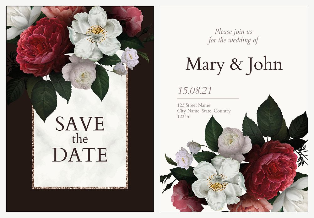 Wedding invitation card template vector flower design