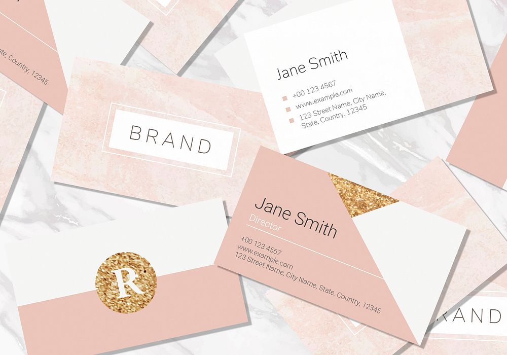 Pastel pink business card vectors collection