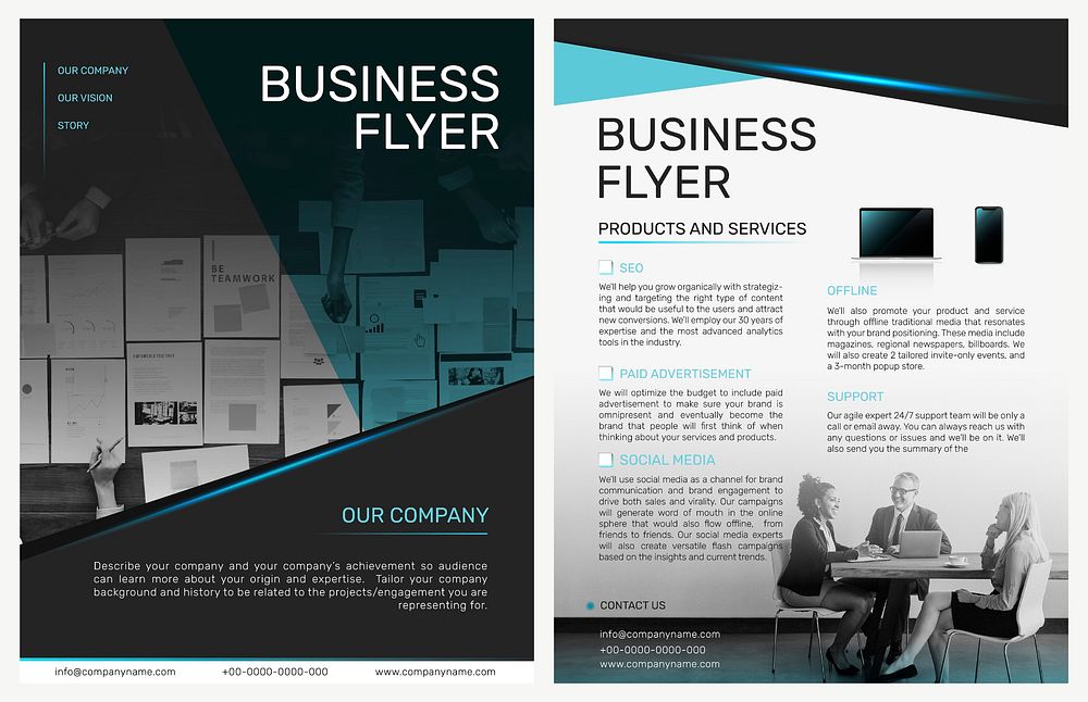 Foldable business flyer template psd in modern design