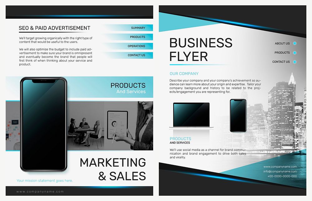 Foldable business flyer template psd in modern design