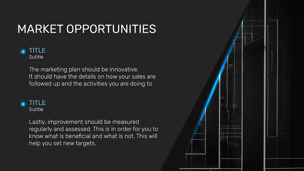 Business plan presentation template psd market opportunities page