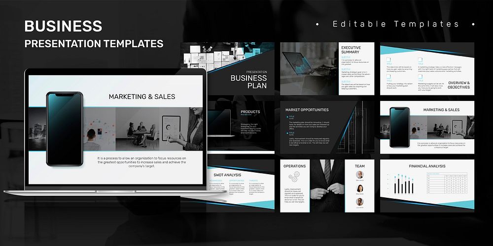 Editable business presentation templates psd set in modern design