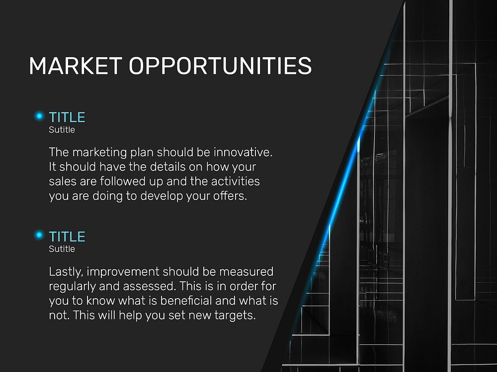 Business plan presentation template psd market opportunities page