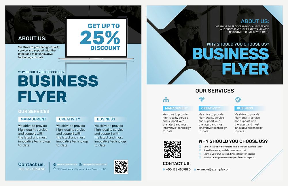 Blue business flyer templates vector in modern design