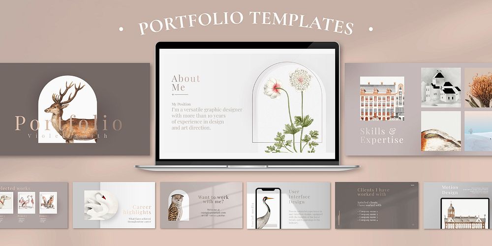 Aesthetic business presentation slide psd template with laptop