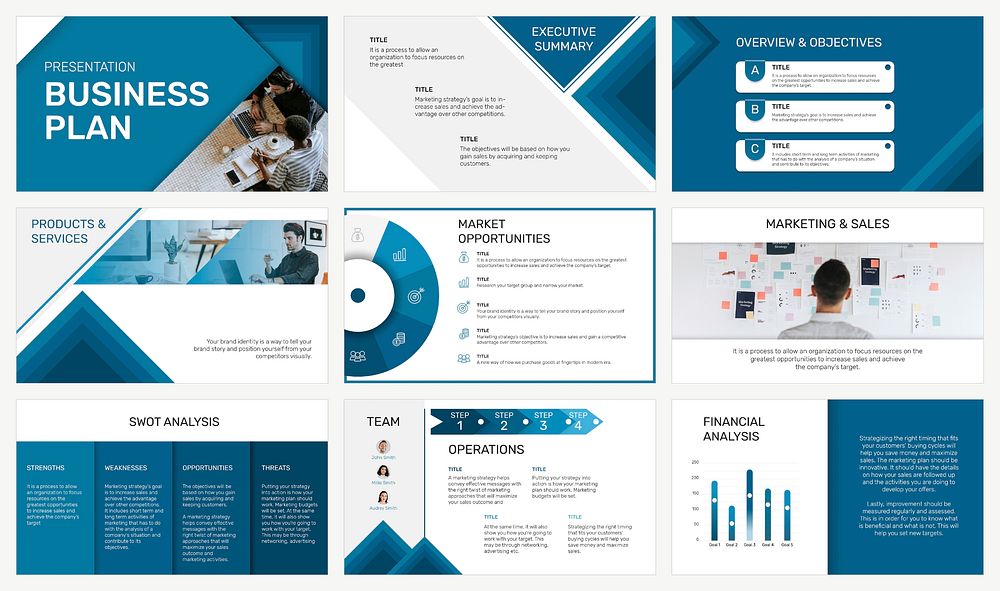 Editable business presentation template psd in modern design set