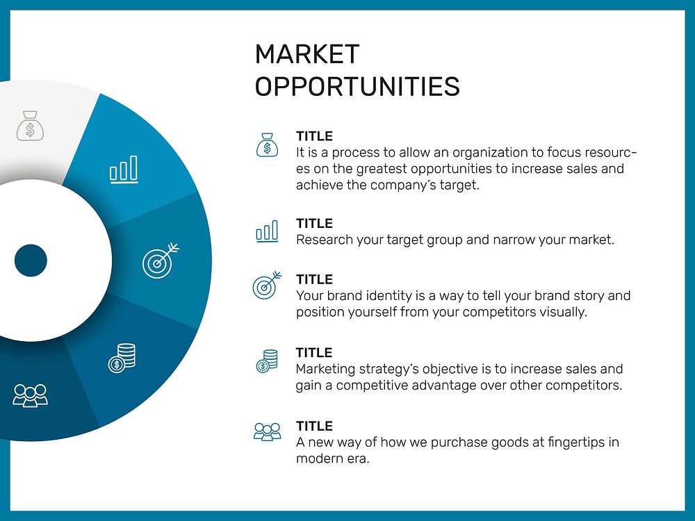 Business plan presentation template vector market opportunities page