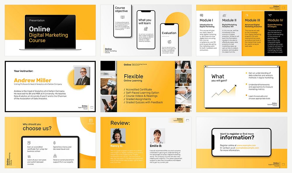 Digital marketing presentation templates psd with device screen mockups