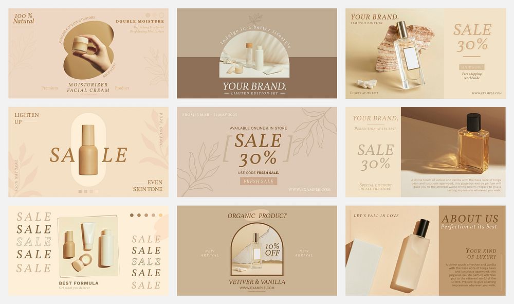 Cosmetic business banner template vector SALE set