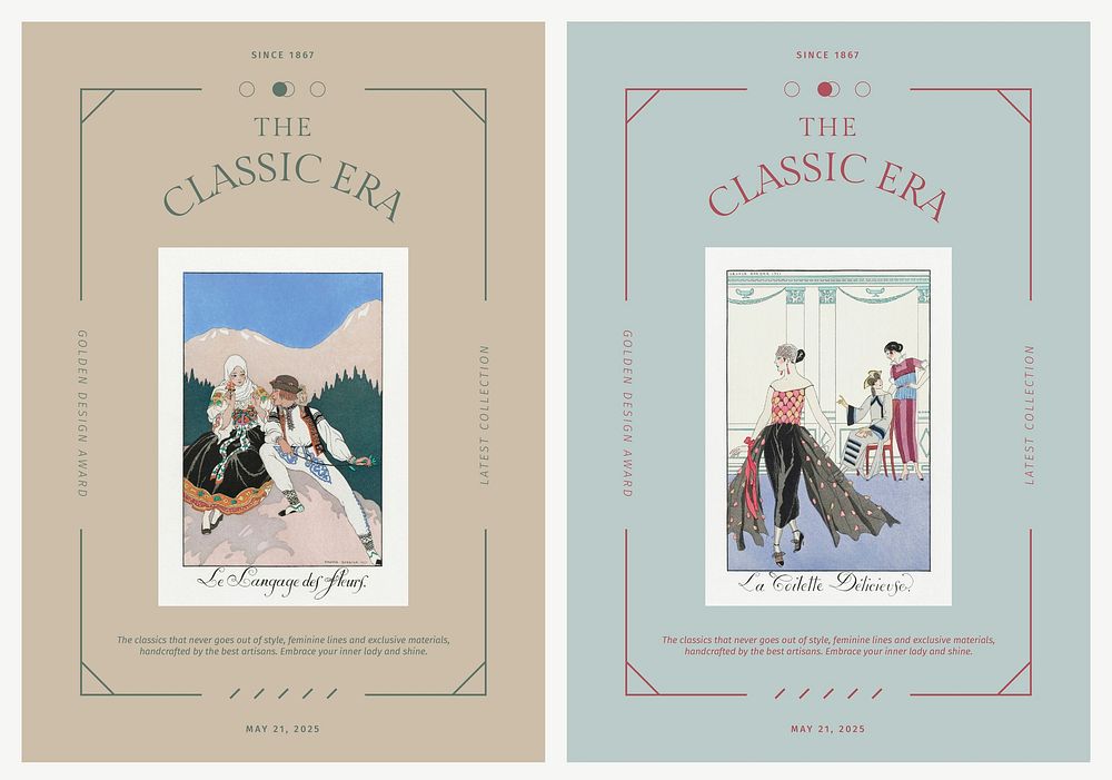 Vintage fashion editable templates psd poster, remix from artworks by George Barbier