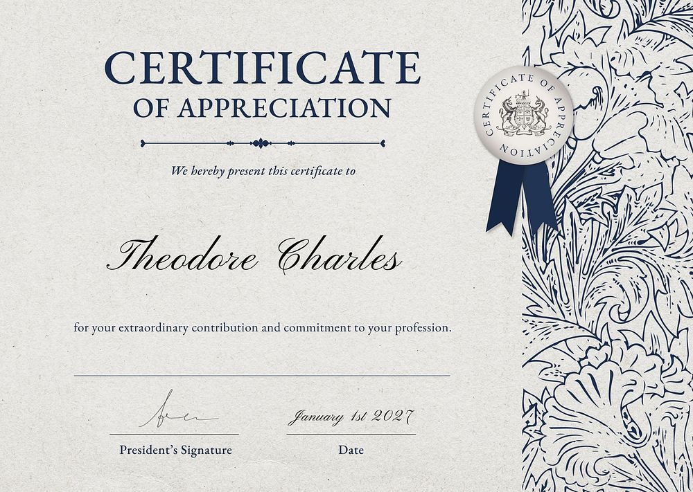 Vintage floral certificate template psd in classy style