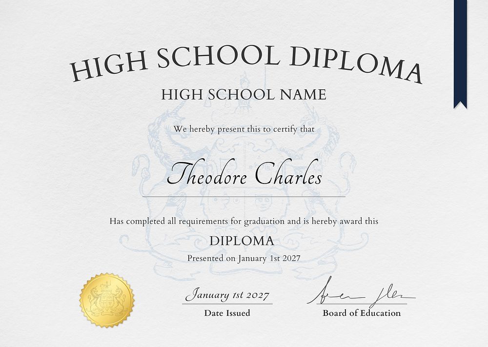 Paper texture certificate template psd with ornaments for high school