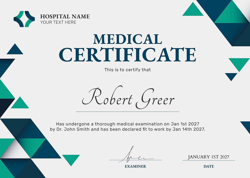 Medical certificate template psd in abstract design