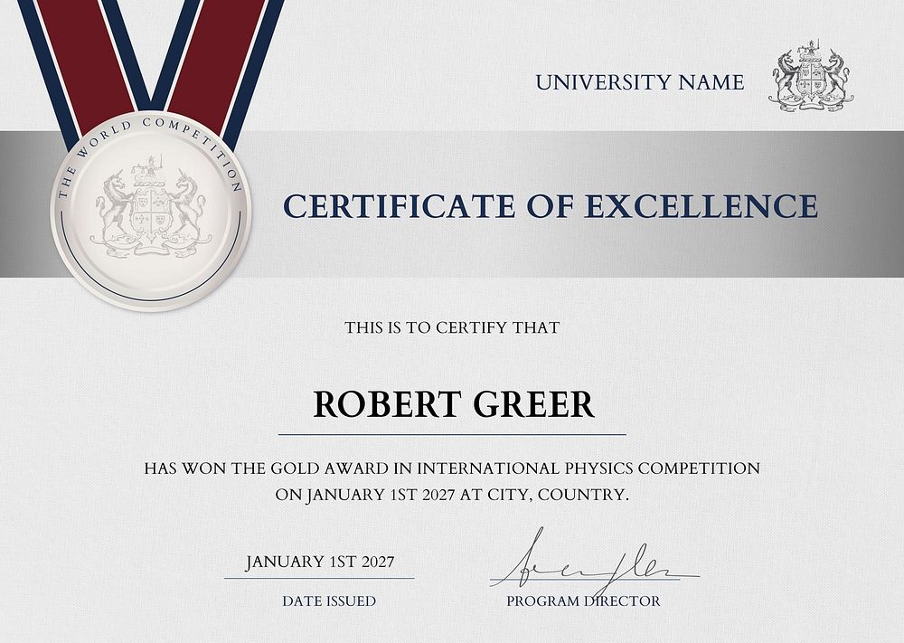 Professional award certificate template psd in silver classy design