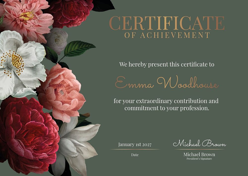 Vintage floral certificate template psd in luxury style