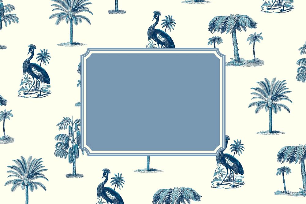 Blue frame psd on crane pattern background