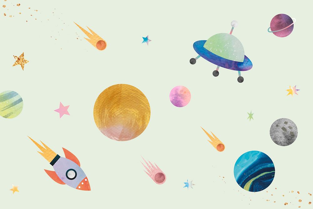 Colorful galaxy pattern background vector in cute watercolor style