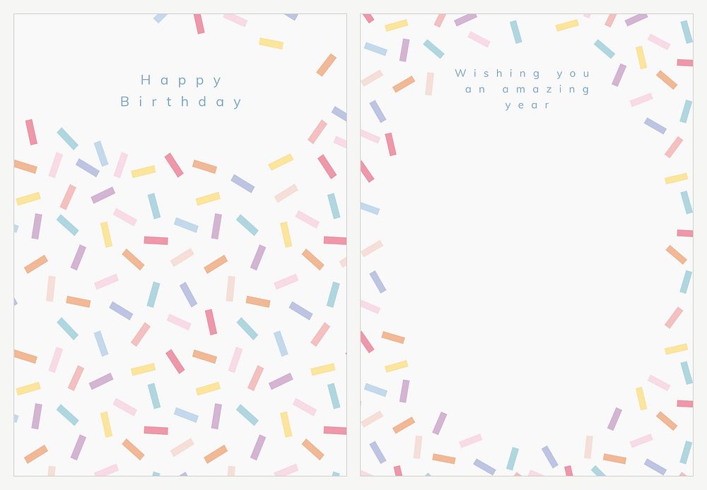Birthday greeting card template vector with confetti sprinkle set
