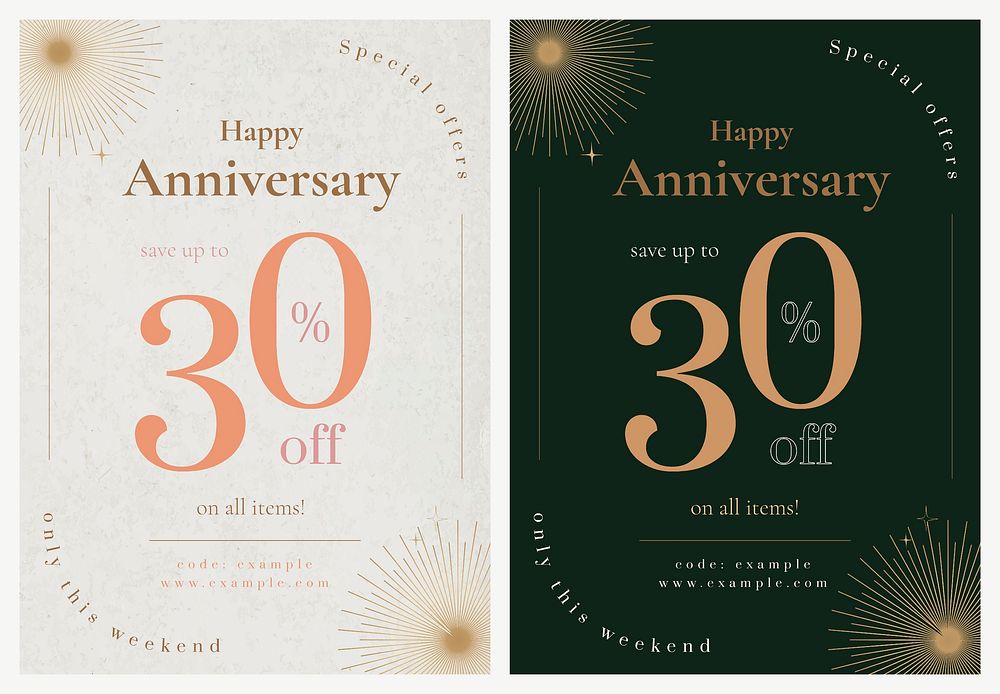 Anniversary sale poster template vector for social media post set