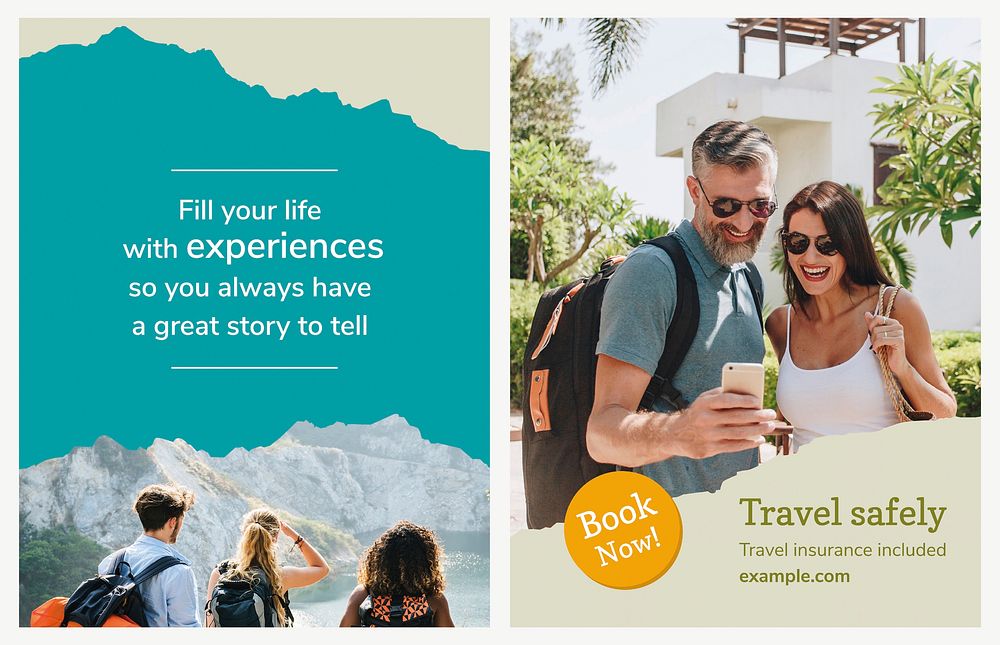 Travel agency flyer template vector with vacation photo in modern style