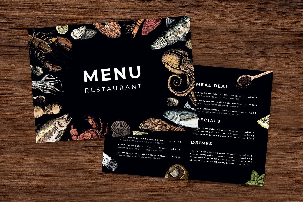 Seafood restaurant menu template vector