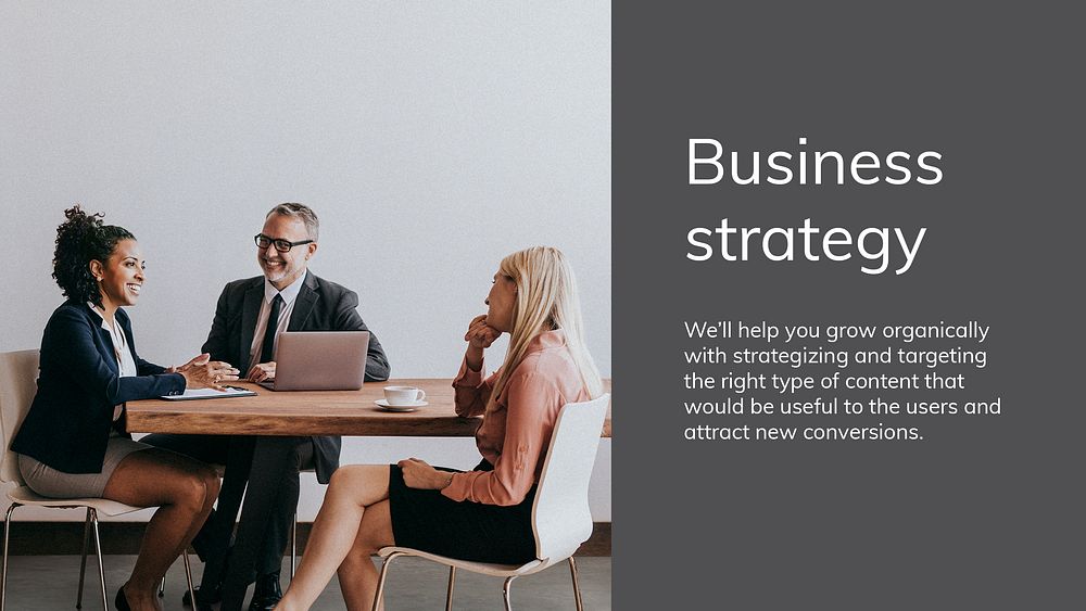 Business strategy presentation template psd with people in meeting