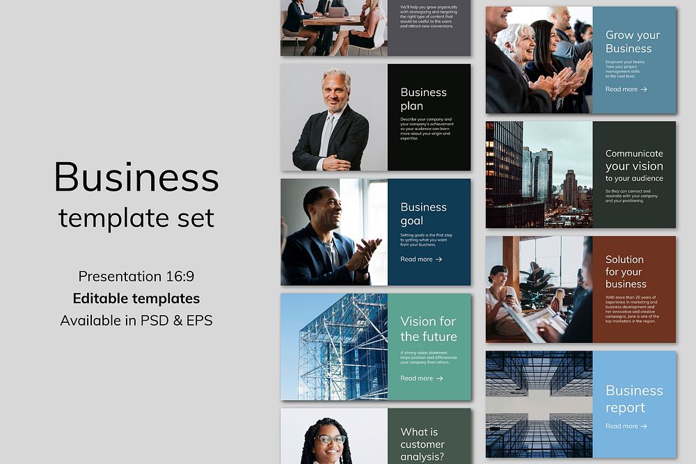 Various business presentation templates vector with people photography set compatible with AI