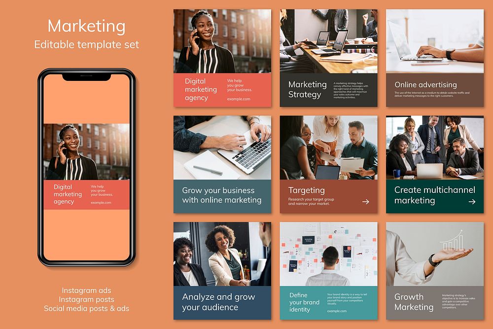 Various digital marketing templates psd business social media post set
