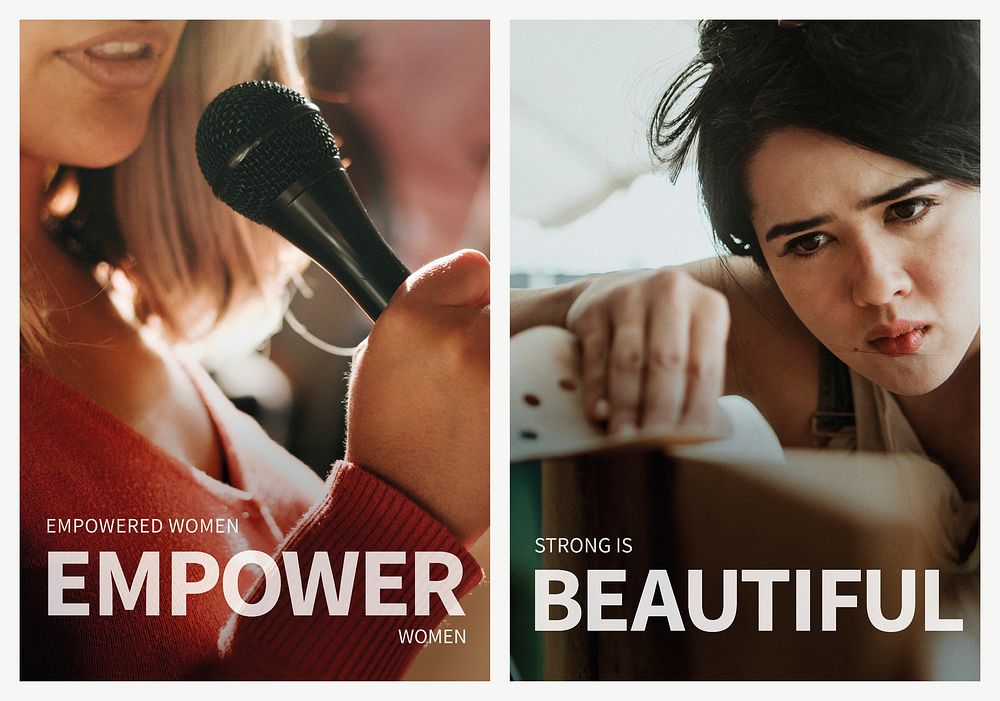 Poster template psd with editable text in women empowerment in workplace theme collection