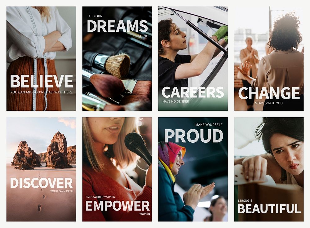 Women empowerment career template psd poster inspirational quote set