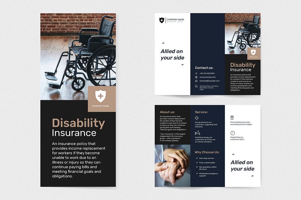 Disability insurance template psd with editable text set