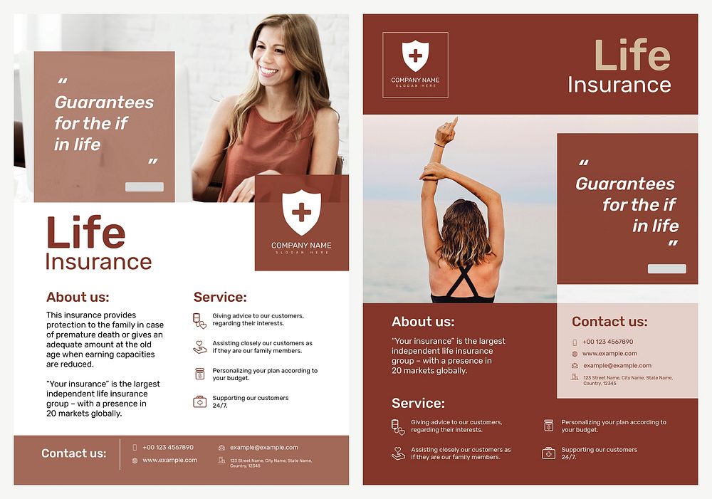 Life insurance poster template vector with editable text set