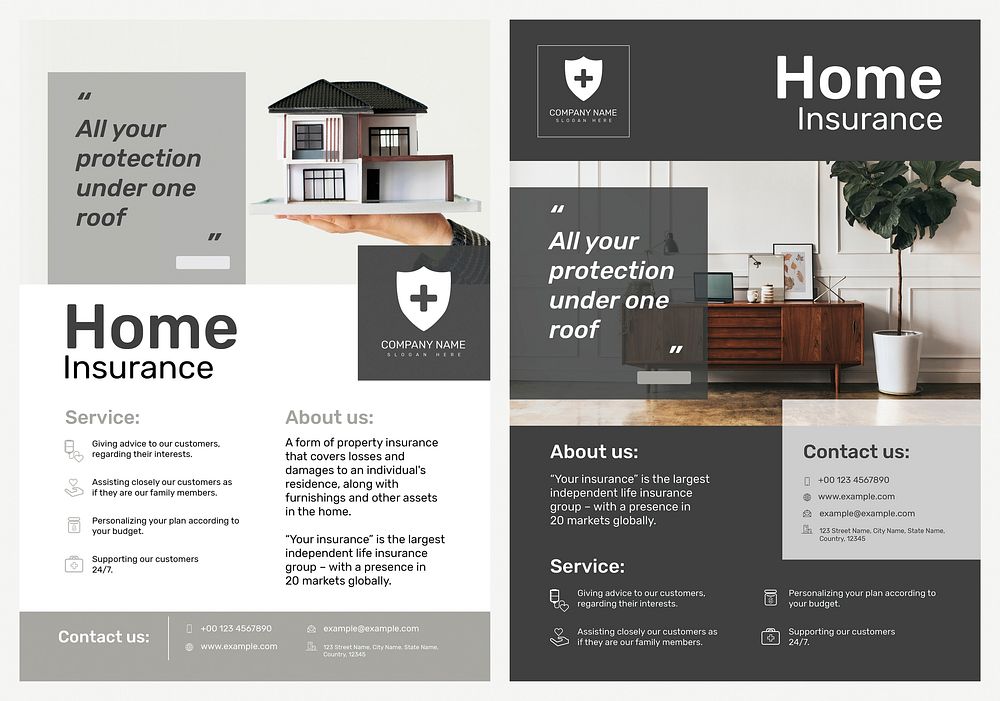 Home insurance poster template vector with editable text set