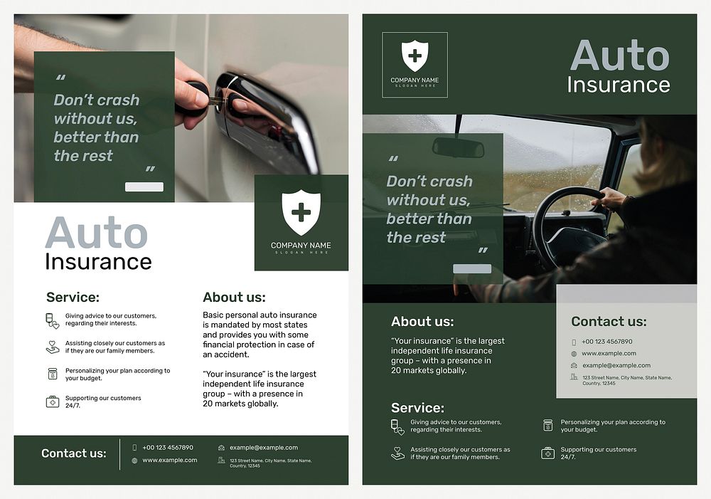 Auto insurance poster template vector with editable text set