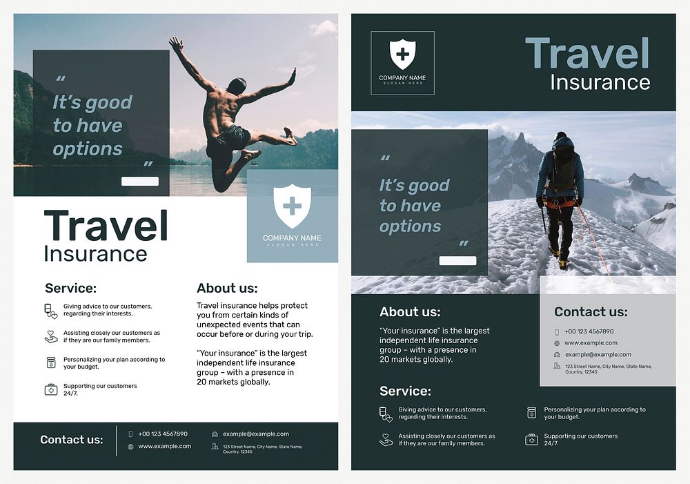 Travel insurance poster template psd with editable text set