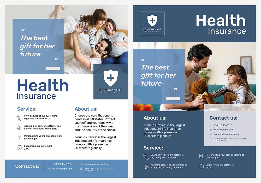 Health insurance poster template vector with editable text set